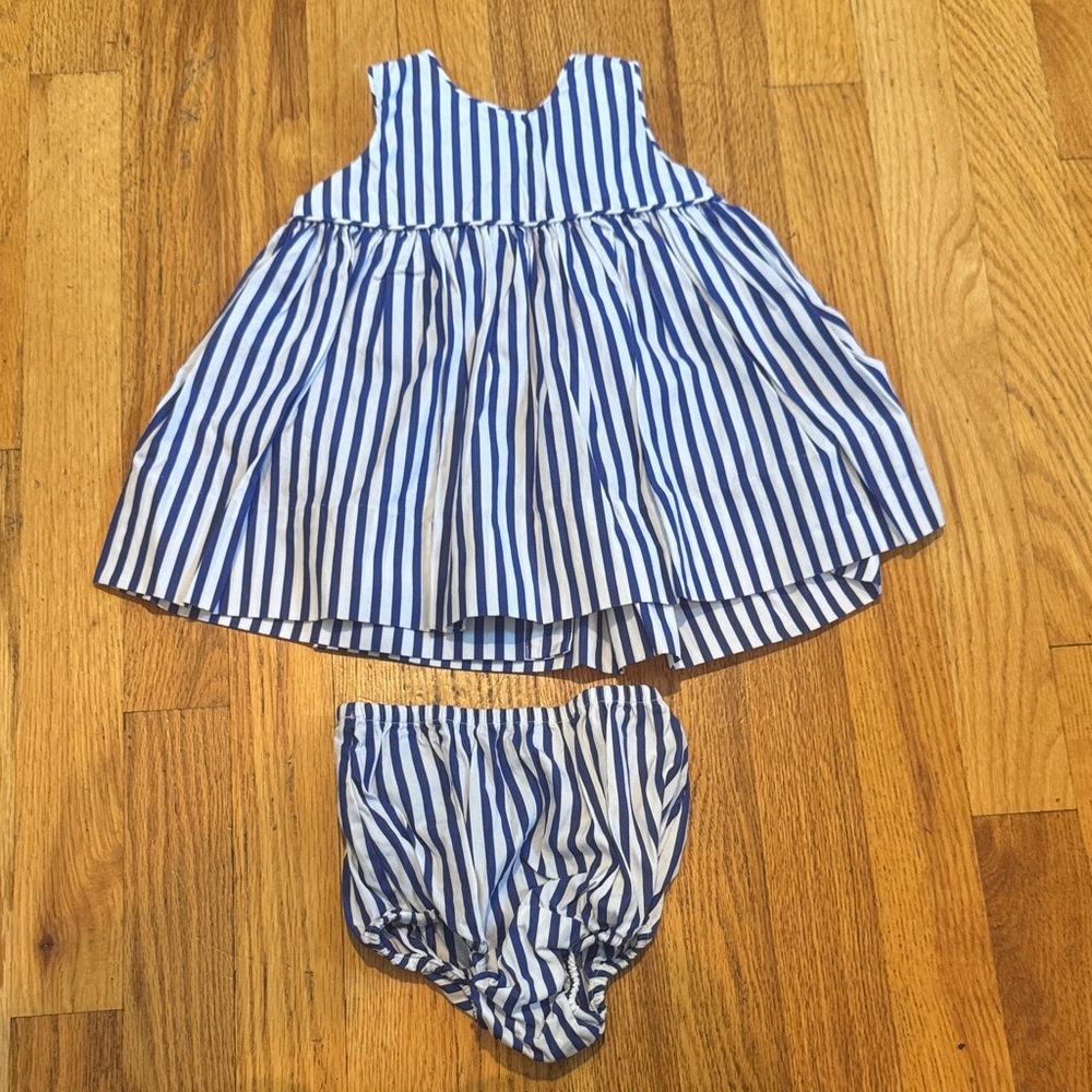 Ralph Lauren Blue and White Striped Kids Dress Set Size 9M